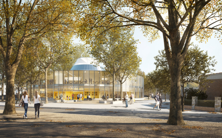 Representació del futur edifici de la nova Biblioteca Municipal de Palau-solità i Plegamans. Disseny de Brullet-De Luna Arquitectes.