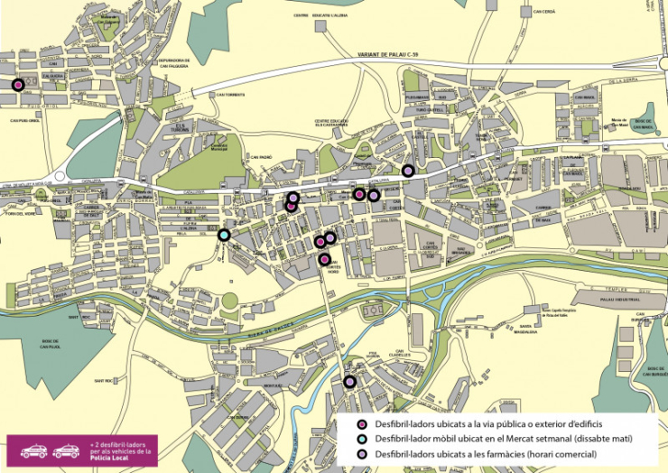 Mapa desfibril·ladors a Palau-solità i Plegamans
