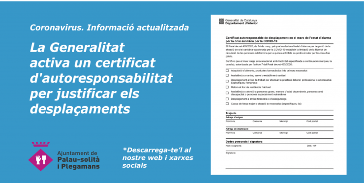 La Generalitat activa un certificat d'autoresponsabilitat