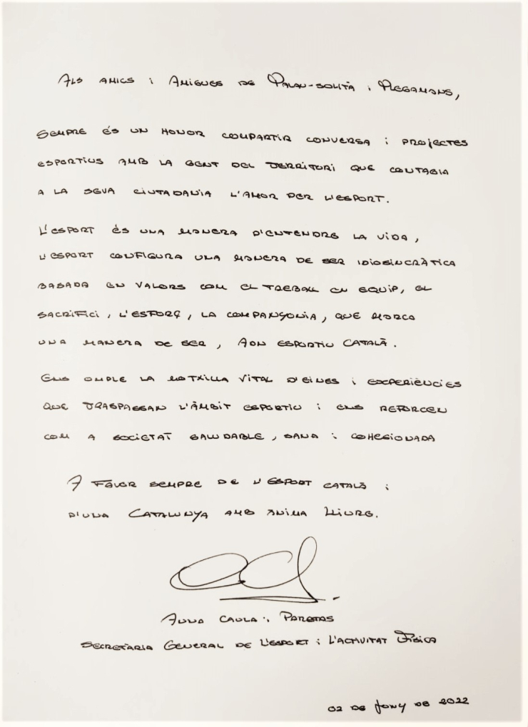 Signatura Llibre d'Honor, Anna Caula, Secretària General de l'Esport i l'Activitat Física