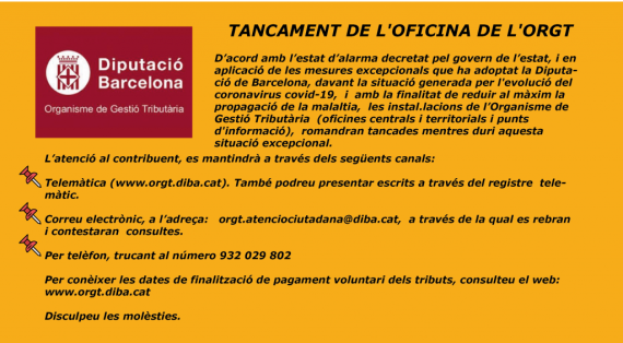 AVÍS de tancament de l'oficina ORGT