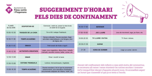 Horaris pels dies de confinament